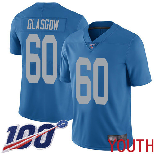 Detroit Lions Limited Blue Youth Graham Glasgow Alternate Jersey NFL Football 60 100th Season Vapor Untouchable